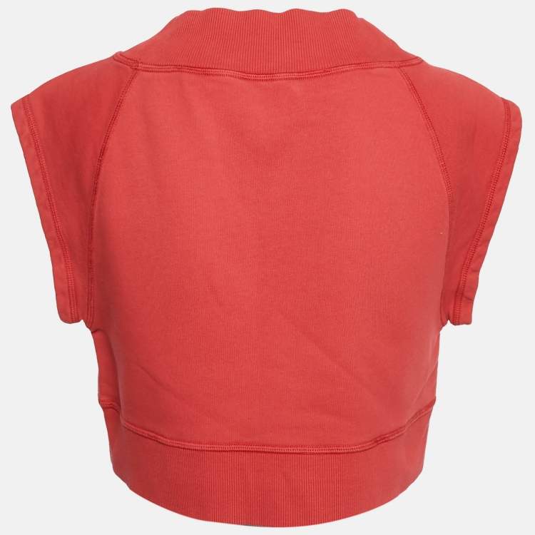 Pre Owned Miu Miu Red Printed Cotton Crop Top S