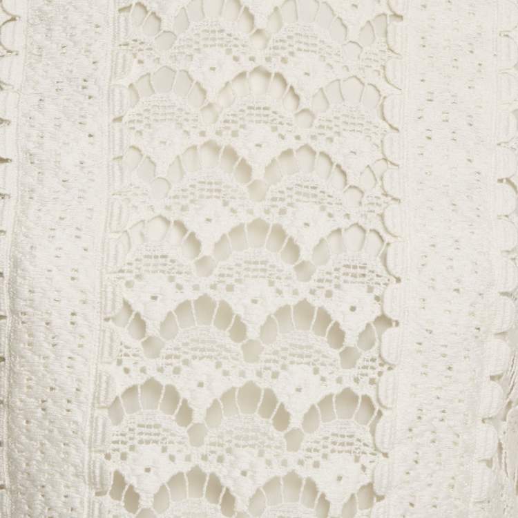 Pre Owned Miu Miu White Floral Lace Long Sleeve Crop Top S