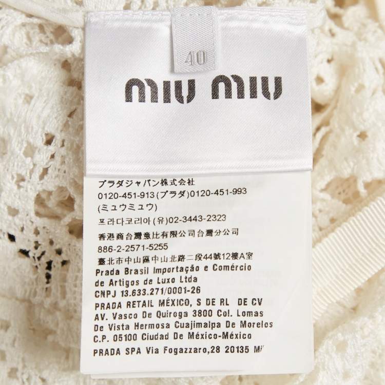 Pre Owned Miu Miu White Floral Lace Long Sleeve Crop Top S