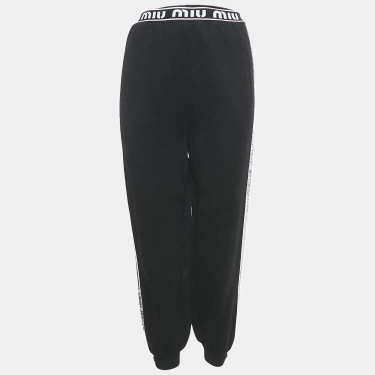 Pre Owned Miu Miu Black Sequin Embellished Jersey Sweatpants XS