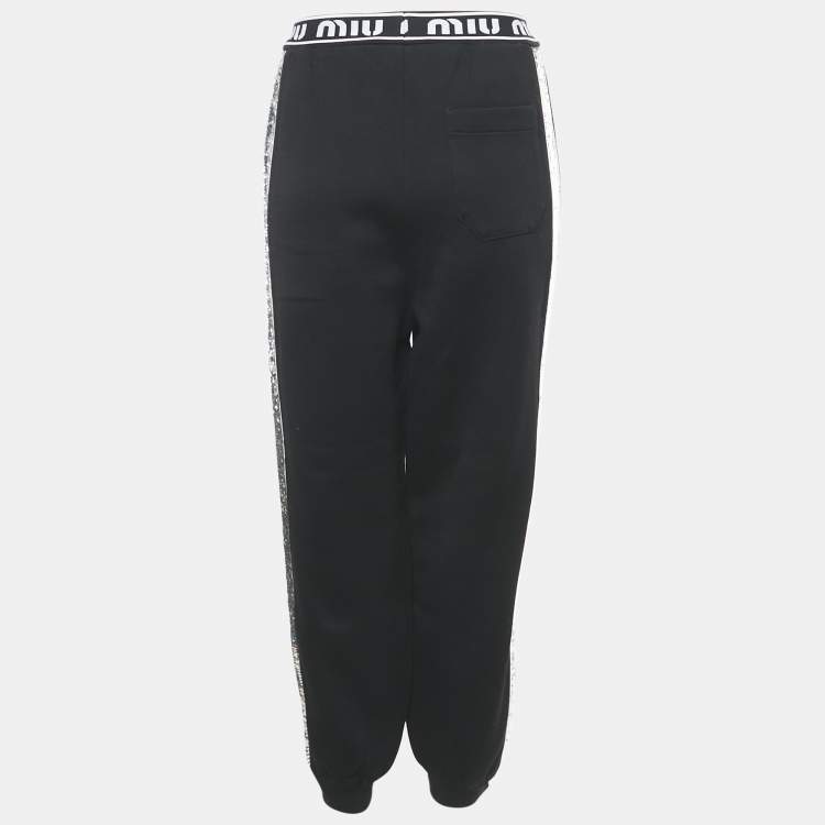 Pre Owned Miu Miu Black Sequin Embellished Jersey Sweatpants XS