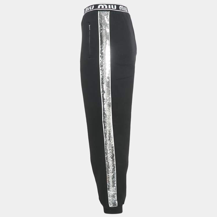 Pre Owned Miu Miu Black Sequin Embellished Jersey Sweatpants XS