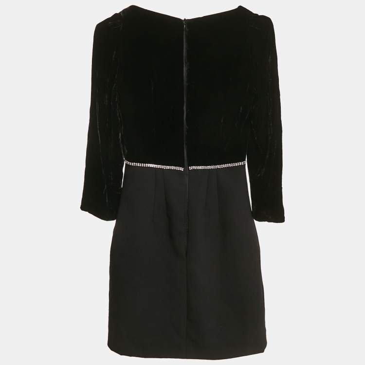 Pre Owned Miu Miu Black Velvet and Wool Crystal Bow Detail Mini Dress XS