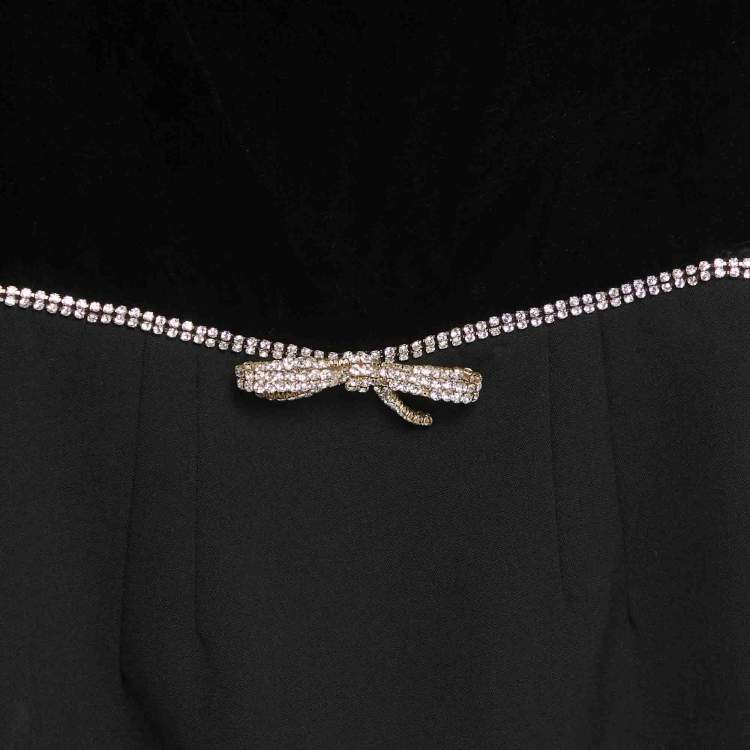 Pre Owned Miu Miu Black Velvet and Wool Crystal Bow Detail Mini Dress XS