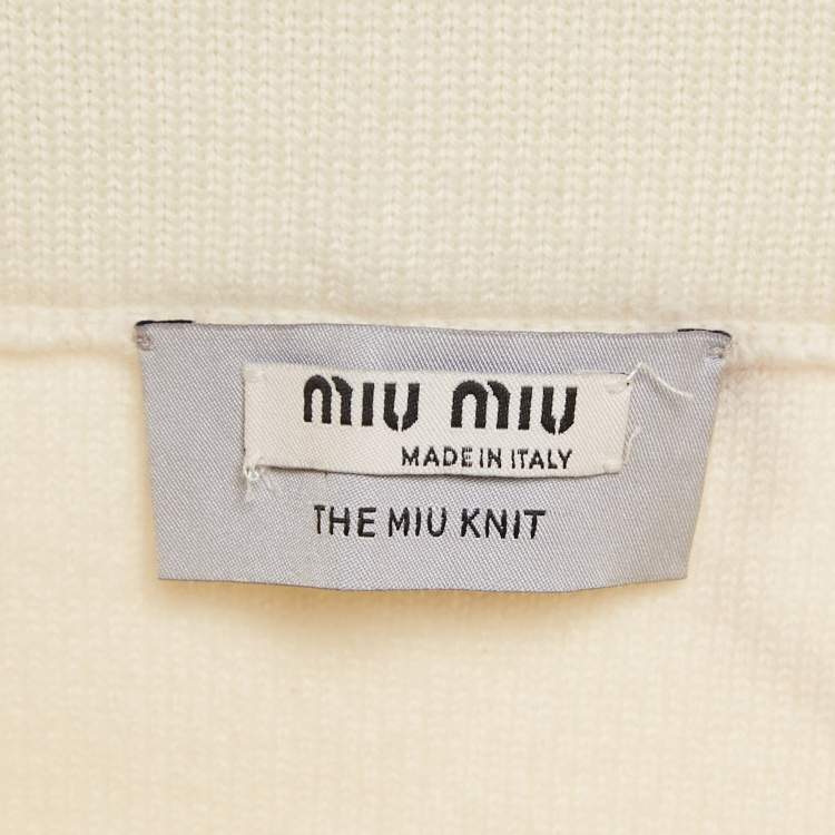 Pre Owned Miu Miu Cream Wool Knit Mini Skirt S
