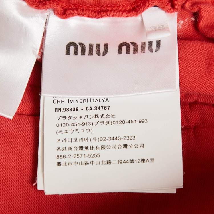 Pre Owned Miu Miu Red Logo Embroidered Cotton Knit Shorts S
