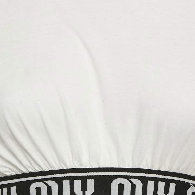 Pre Owned Miu Miu White Logo Tape Detail Crop Top XS