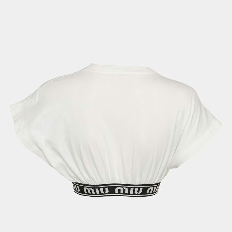 Pre Owned Miu Miu White Logo Tape Detail Crop Top XS