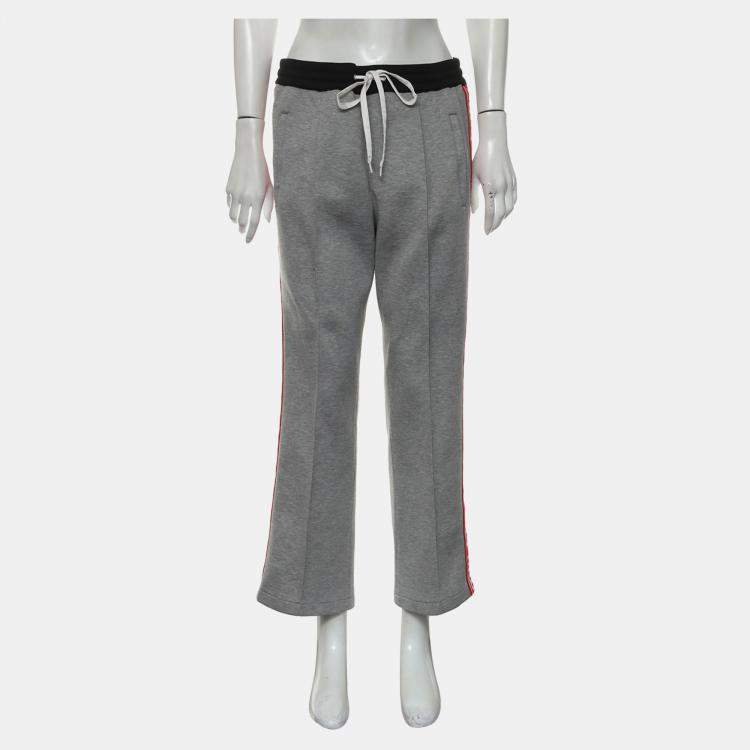 Pre Owned Miu Miu Grey Cotton Jogger Pants with Logo Detail Size XL
