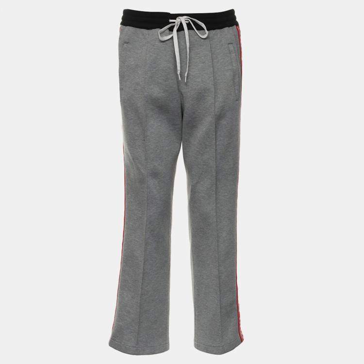 Pre Owned Miu Miu Grey Cotton Jogger Pants with Logo Detail Size XL