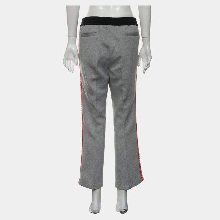 Pre Owned Miu Miu Grey Cotton Jogger Pants with Logo Detail Size XL