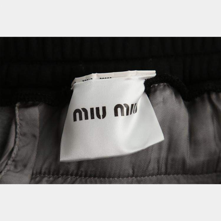 Pre Owned Miu Miu Grey Cotton Jogger Pants with Logo Detail Size XL