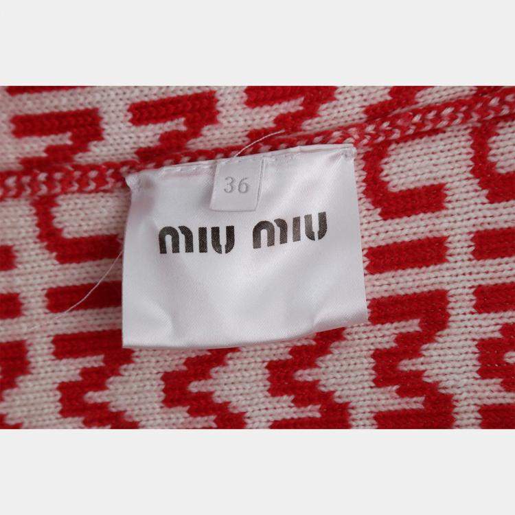 Pre Owned Miu Miu Red Wool Logo Knitted Cardigan EU 36