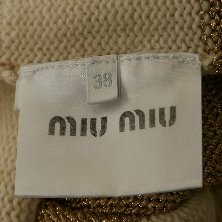Pre Owned Miu Miu Cream Striped Lurex Knit Sweater S