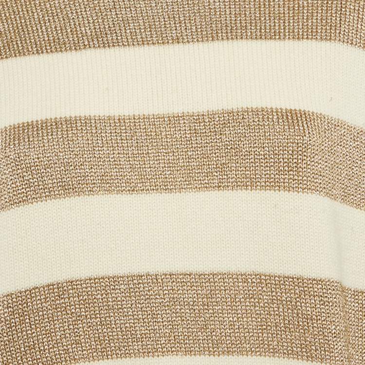 Pre Owned Miu Miu Cream Striped Lurex Knit Sweater S