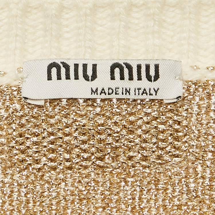 Pre Owned Miu Miu Cream Striped Lurex Knit Sweater S