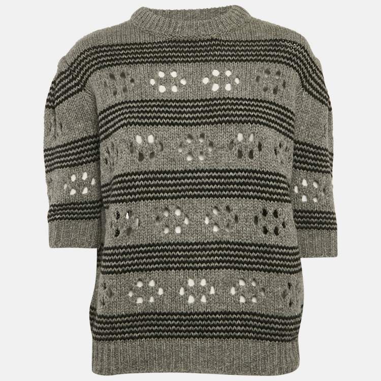 Pre Owned Miu Miu Grey Cut-Out Rib Knit Sweater S