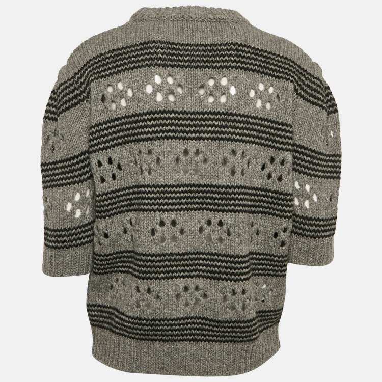 Pre Owned Miu Miu Grey Cut-Out Rib Knit Sweater S
