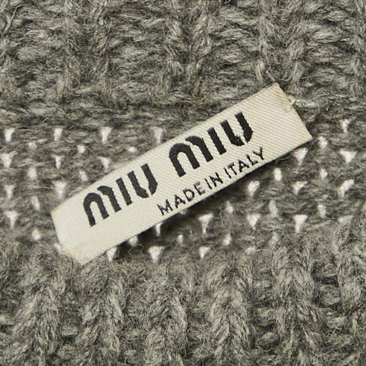 Pre Owned Miu Miu Grey Cut-Out Rib Knit Sweater S
