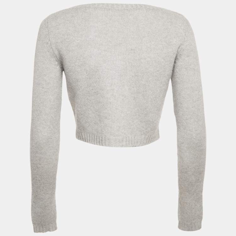 トップス MIU MIU Nylon Knit Cardigan Gray MIU MIU Nylon Knit Cardigan Gray