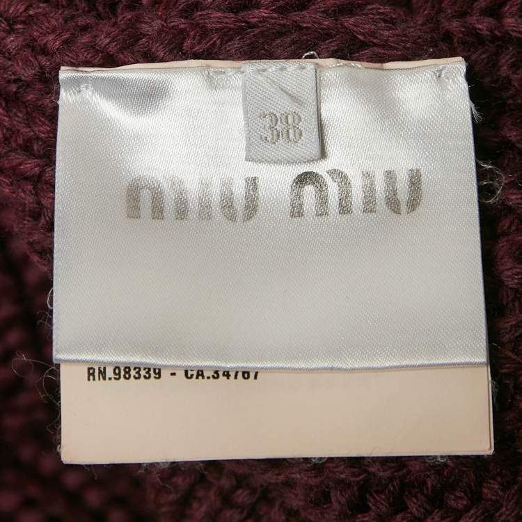 Pre Owned Miu Miu Burgundy Rib Knit Crewneck Sweater S