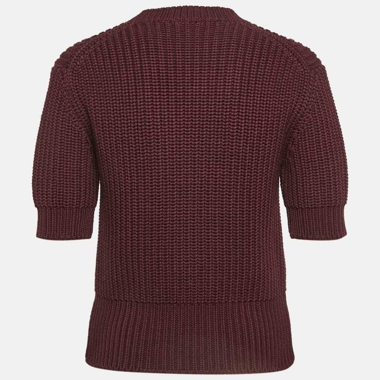 Pre Owned Miu Miu Burgundy Rib Knit Crewneck Sweater S