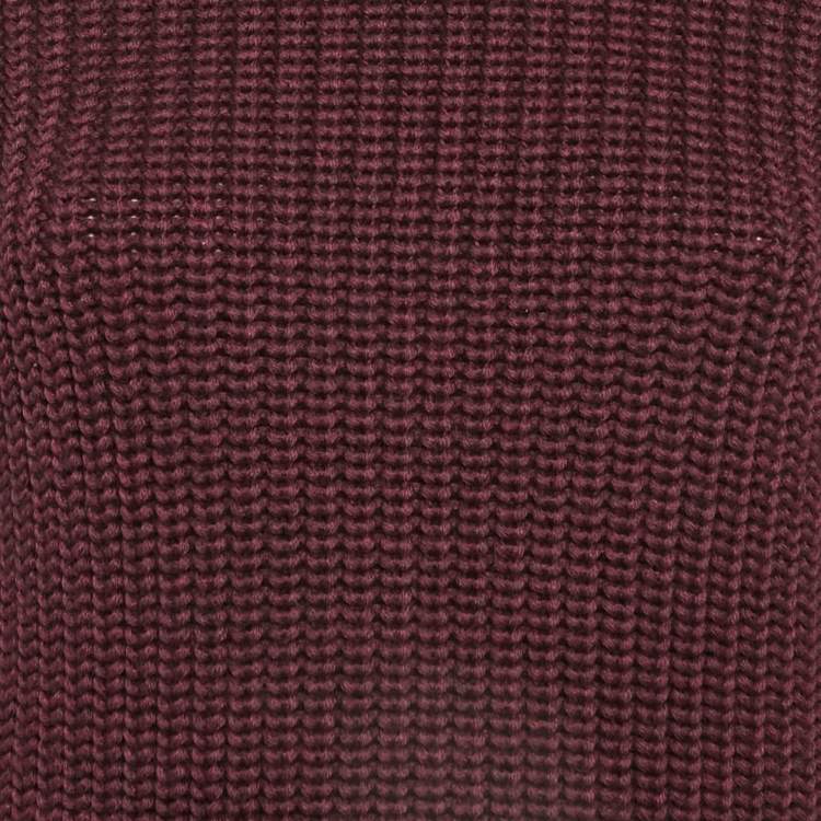 Pre Owned Miu Miu Burgundy Rib Knit Crewneck Sweater S