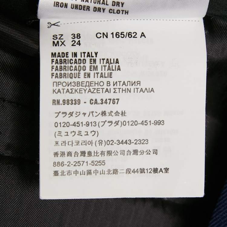 Pre Owned Miu Miu Blue Wool Drill Wide-Leg Pleated Trousers XS
