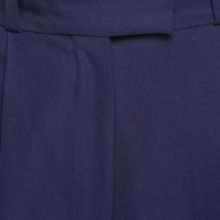 Pre Owned Miu Miu Blue Wool Drill Wide-Leg Pleated Trousers XS