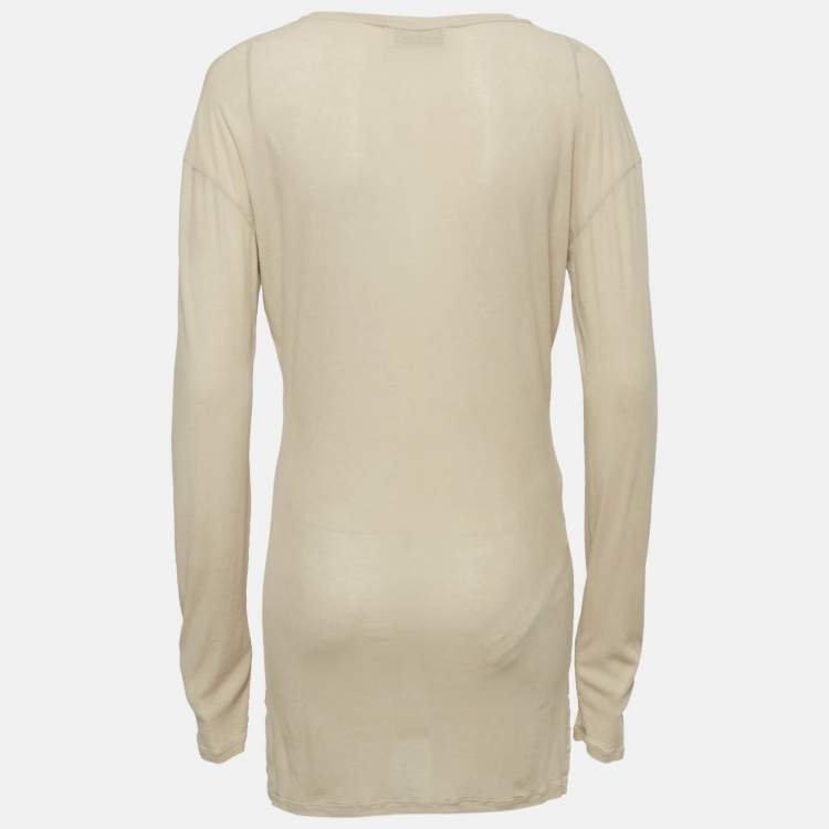 Pre Owned Miu Miu Beige Cotton Knit Logo-Patch Mini Dress XS