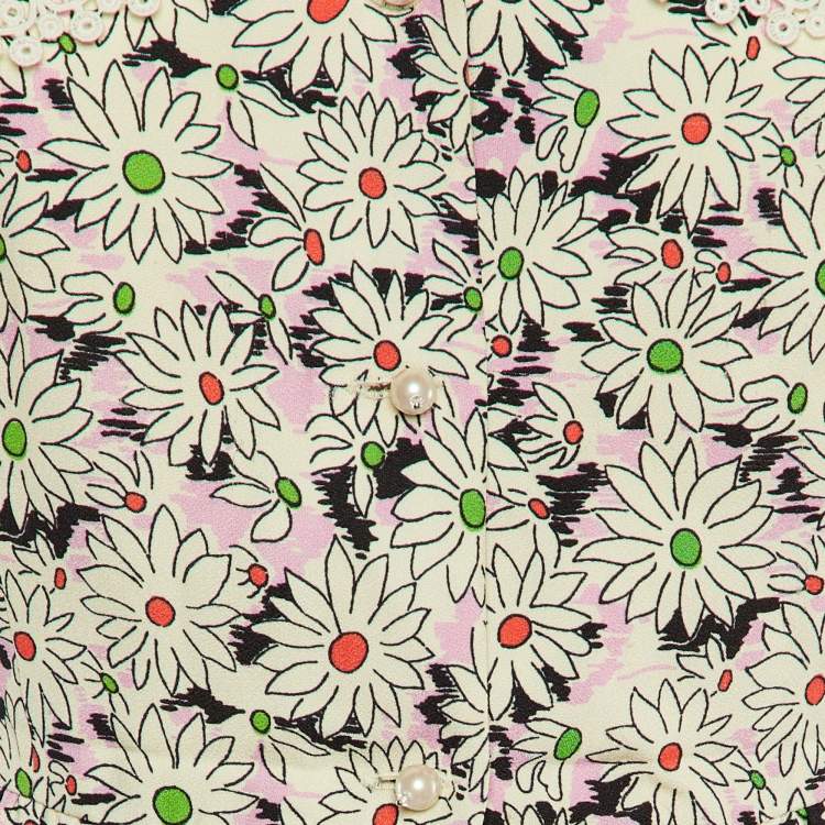 Pre Owned Miu Miu Multicolor Floral Printed Crepe Button Front Top & Midi Skirt Set S