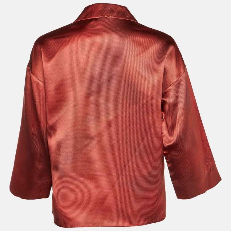 Pre Owned Miu Miu Burgundy Floral Printed Silk Oversized Shirt S