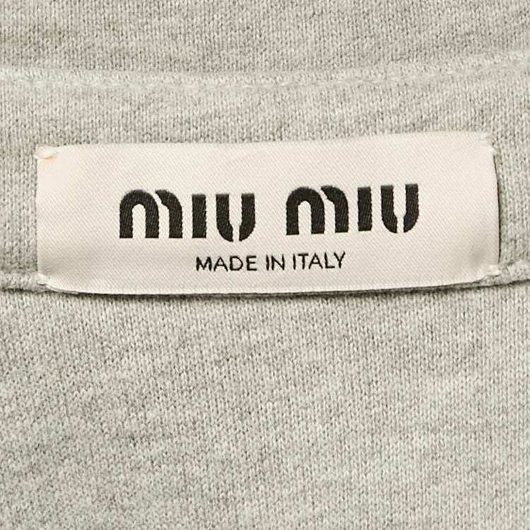Pre Owned Miu Miu Grey Logo Embroidery Cotton Knit Oversized Shirt S