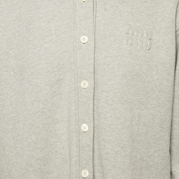 Pre Owned Miu Miu Grey Logo Embroidery Cotton Knit Oversized Shirt S