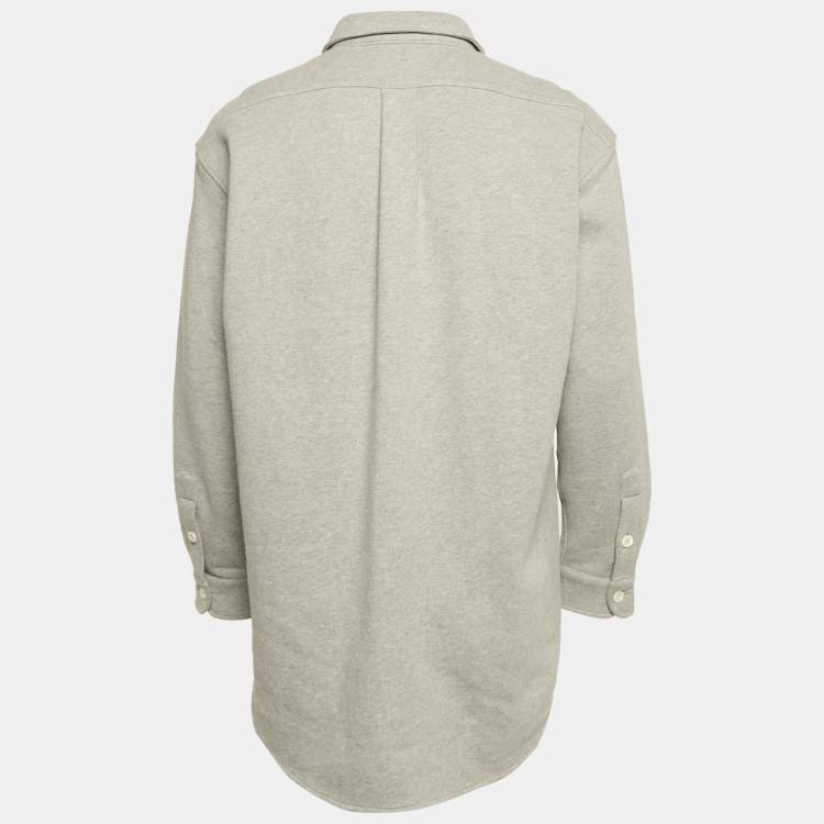 Pre Owned Miu Miu Grey Logo Embroidery Cotton Knit Oversized Shirt S