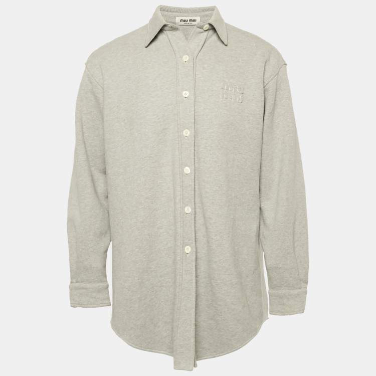 Pre Owned Miu Miu Grey Logo Embroidery Cotton Knit Oversized Shirt S