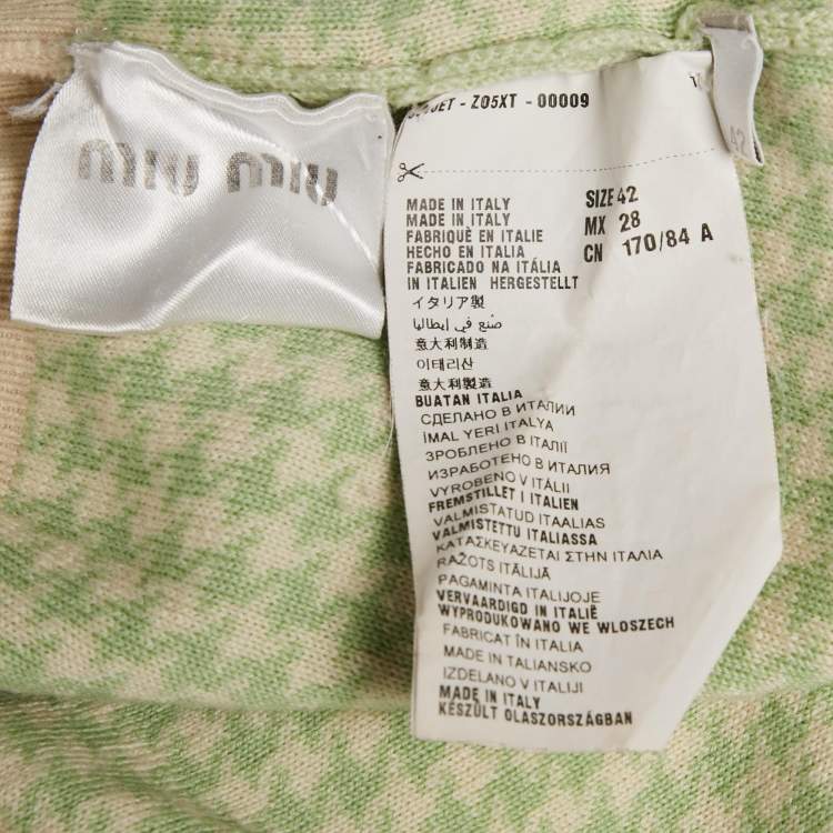 Pre Owned Miu Miu Green Houndstooth Wool Button Front Cardigan M