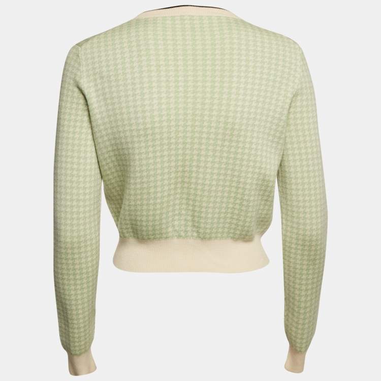 Pre Owned Miu Miu Green Houndstooth Wool Button Front Cardigan M
