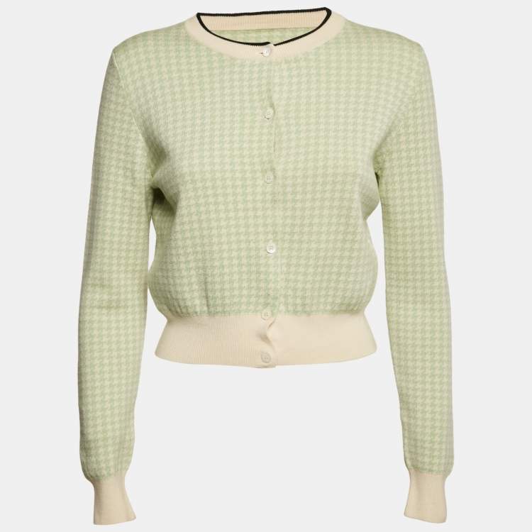 Pre Owned Miu Miu Green Houndstooth Wool Button Front Cardigan M