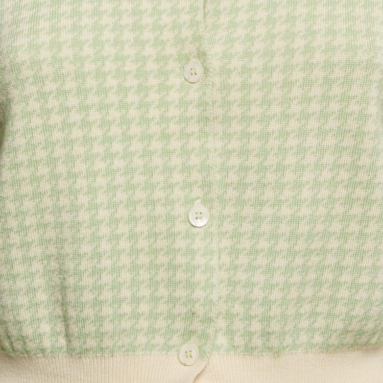 Pre Owned Miu Miu Green Houndstooth Wool Button Front Cardigan M