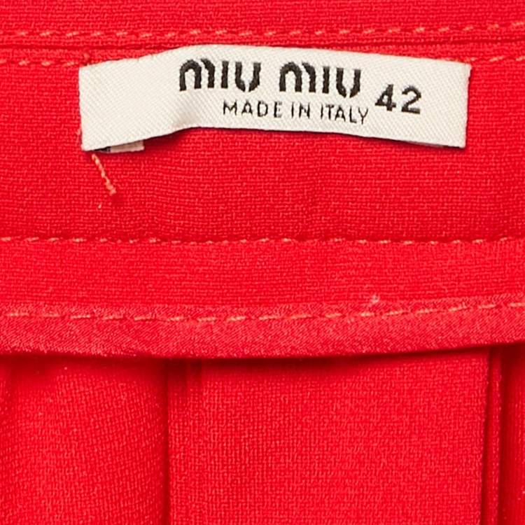 Pre Owned Miu Miu Red Crepe Pleated Mini Skirt M