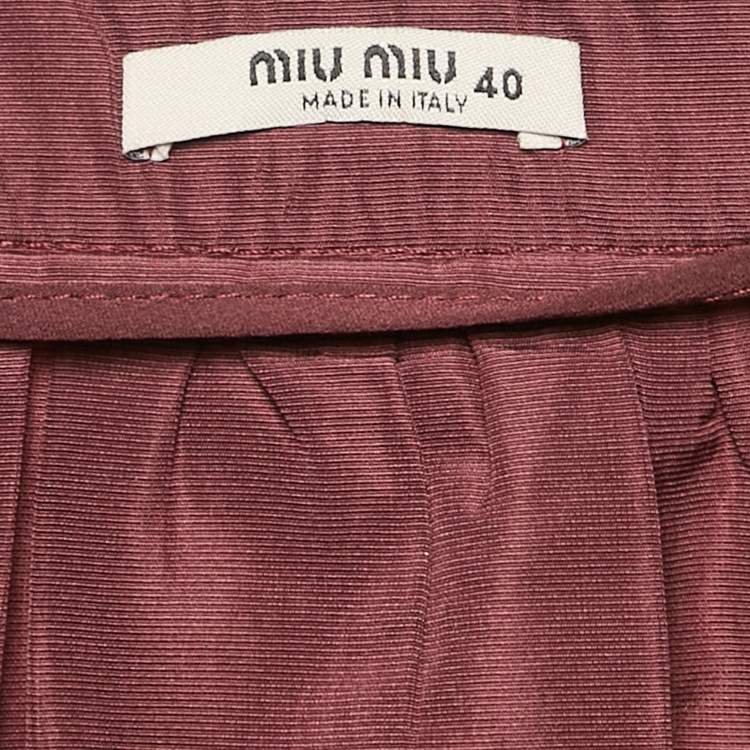 Pre Owned Miu Miu Burgundy Synthetic Pleated Mini Skirt S