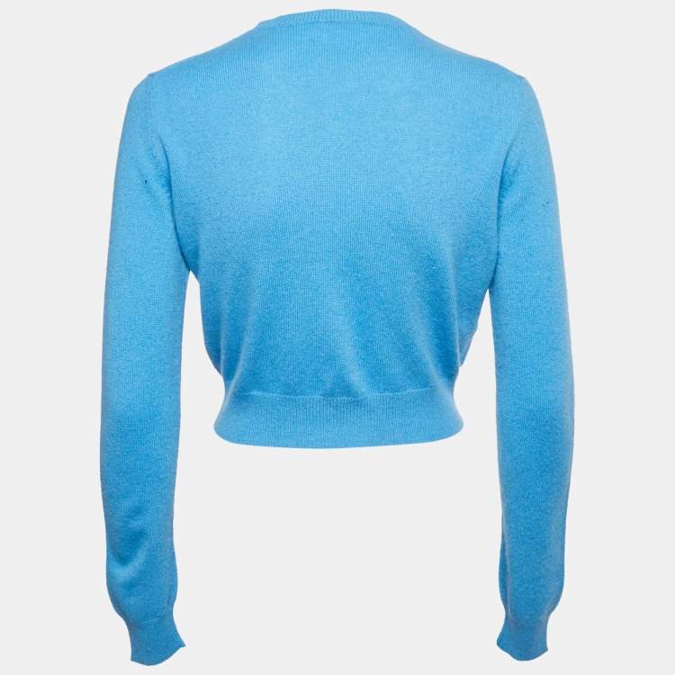 Pre Owned Miu Miu Blue Cashmere Knit Cardigan S