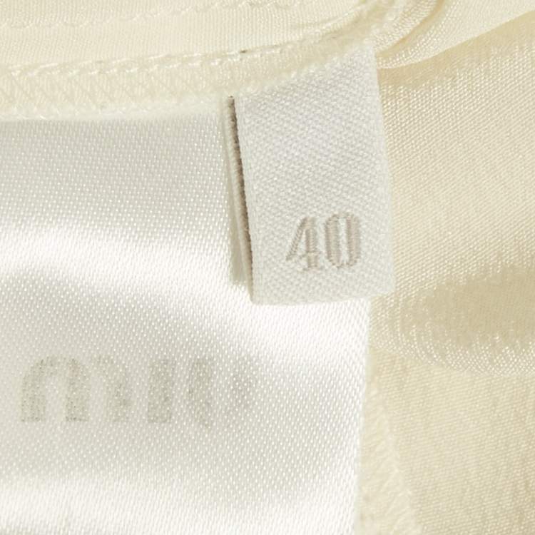 Pre Owned Miu Miu Cream Silk Pleated Sleeveless Shirt S