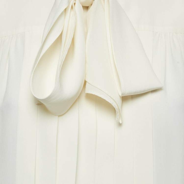 Pre Owned Miu Miu Cream Silk Pleated Sleeveless Shirt S
