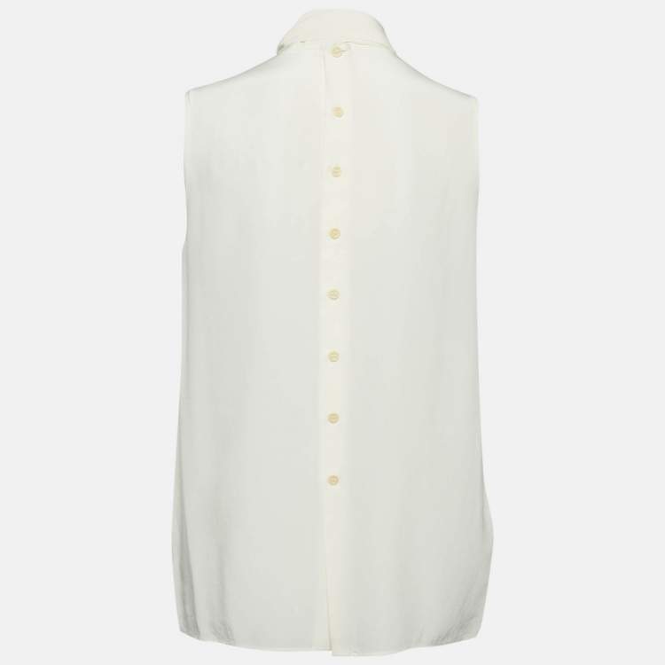 Pre Owned Miu Miu Cream Silk Pleated Sleeveless Shirt S