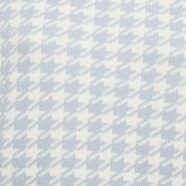 Pre Owned Miu Miu Blue Houndstooth Cashmere Top and Skirt Set S/XS