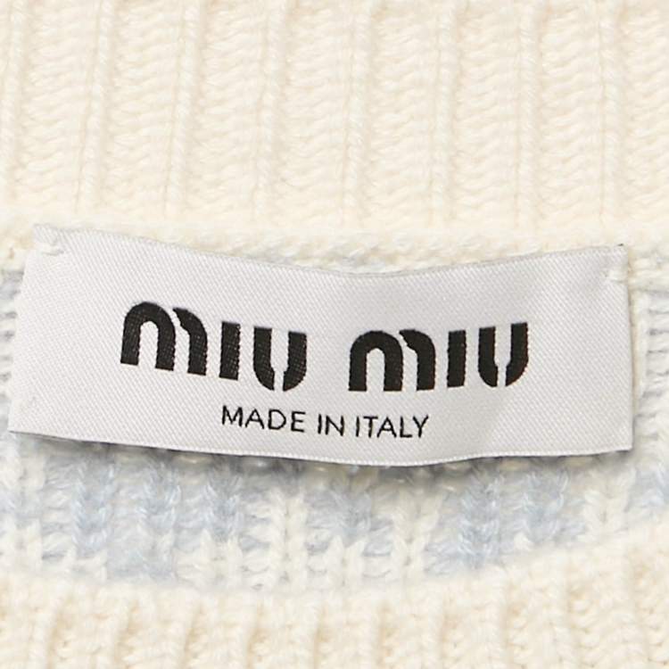 Pre Owned Miu Miu Blue Houndstooth Cashmere Top and Skirt Set S/XS