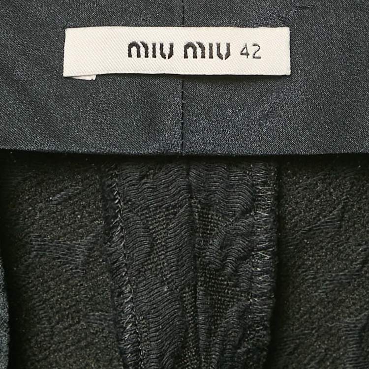 Pre Owned Miu Miu Black Textured Jacquard Slim Fit Trousers M