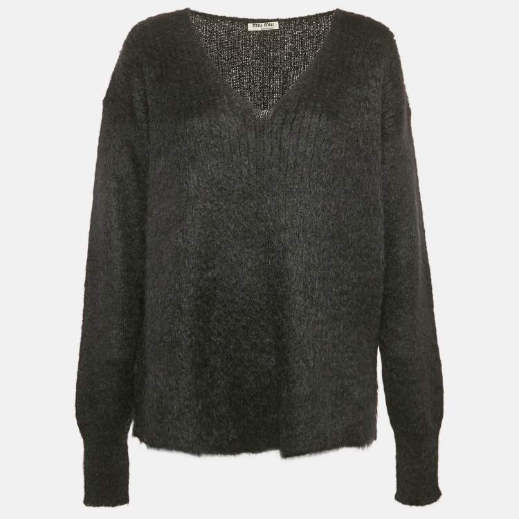 Pre Owned Miu Miu Black Mohair Wool V-Neck Sweater S